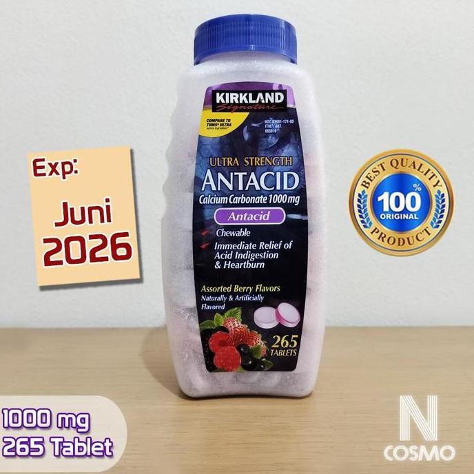 Kirkland Signature Antacid Ultra Strength 1000 mg 265 Tablet Kunyah Kirkland Antacid 1000mg Redakan 