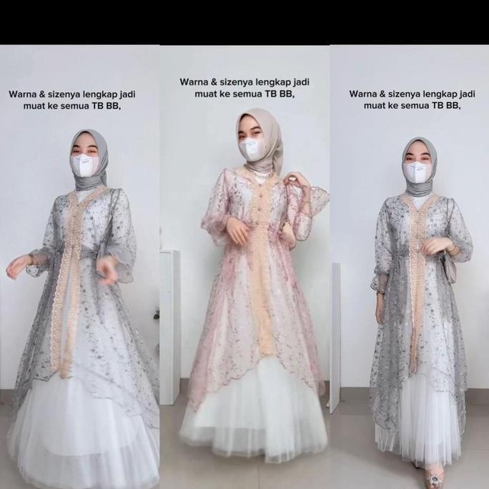 Raya Dress Camelbusana  Lebaran Kondangan Pesta Satu Set Inner Outer Dan Rok Tutu Tile Bordir Motif 