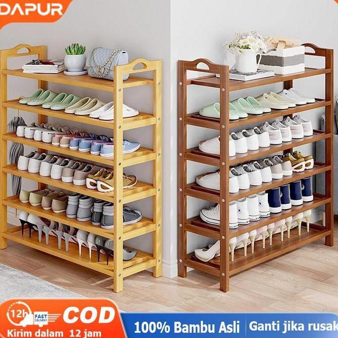 [DH]Rak Sepatu Susun Kayu Rak Bamboo Penyelenggara Rak Sandal Rak Sepatu Medan Rak Penyimpanan Lemar