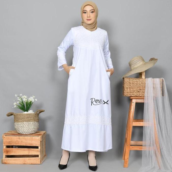 Gamis Haji Umroh Wanita Katun Toyobo Premium, Mewah, Warna Hitam/Putih, Nyaman & Lembut