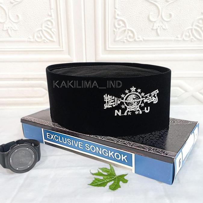 Peci Songkok Kopiah Hitam Motif Logo NU SILVER BORDIR Tinggi 9cm Murah Berkualitas -  Peci Pria Mode