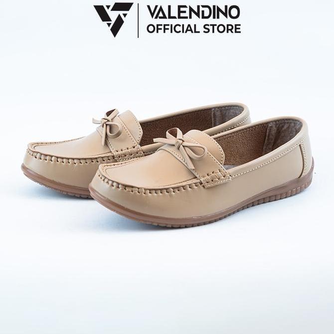 Termurah  Valendino Sepatu Wanita Flatshoes Moccasin Shoes Pita Slip On Hak Rendah 4 Warna Hitam Put