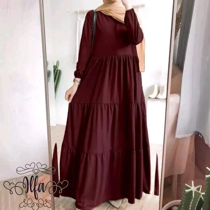 Terbaru Gamis Susun Polos Syar'I Bahan Katun Rayon Premium Maksi Dress Setandar Jumbo Hitam Navy Put