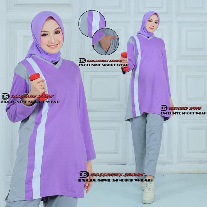 Setelan Olahraga Wanita muslimah//Baju Stelan Treining Olahraga Tunik Celana Panjang Sport Atasan Ka
