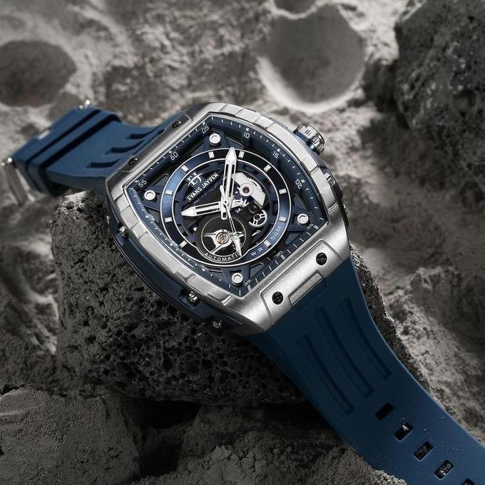 Evans Jayden Jam Tangan Pria 9611 Rubber Automatic Movement Silicon Kaca Sapphire Chronograph Water 