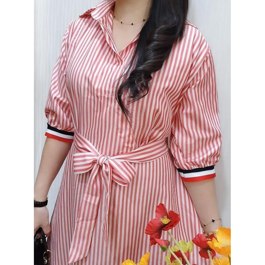 Mbgx- Dress Katun Vneck - Dress Korea - Gaun Casual - Gaun Putih