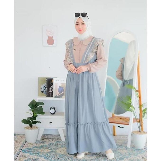 geneaby -  Inara Dress Gamis Wanita Bahan Crinkle Airflow Premium Mix Renda