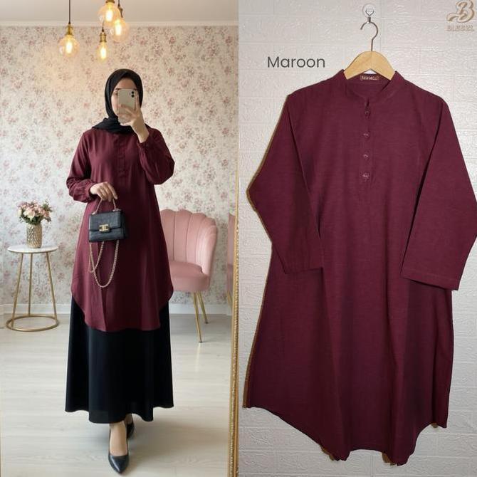 Limited Baju Tunik Muslimah Polos Kancing Bahan Katun Premium Nyaman Simple Elegan Terbaru Terlaris 