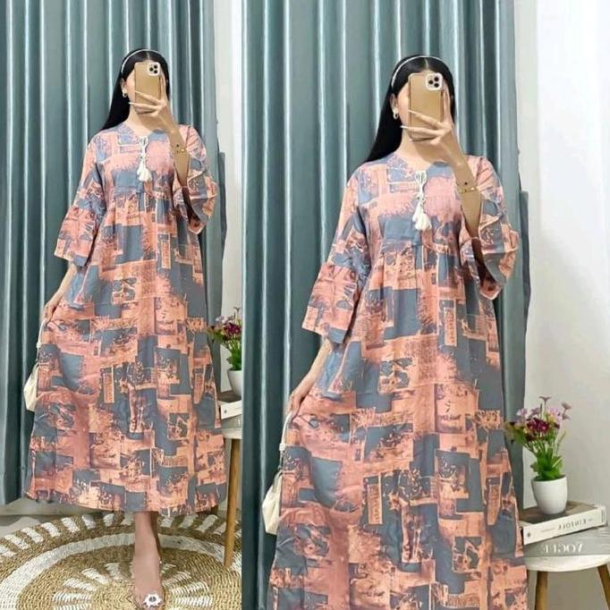 Gamis Senja Motif Kotak-Kotak Gamis Motif Senja Bahan Rayon Premium Adem Terbaru Kekinian