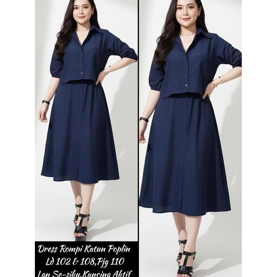 Mbgx- Dress Wanita - Dress Putih Katun Poplin - Dress Korea Furing Dalam Midi Dress Elegan