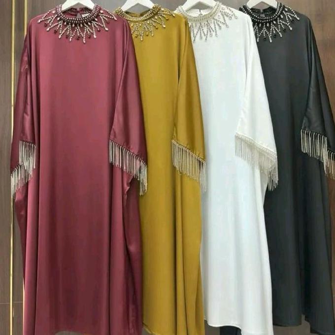 Dress kaftan payet leher Muslim Wanita Gamis Pesta Dewasa Mewah