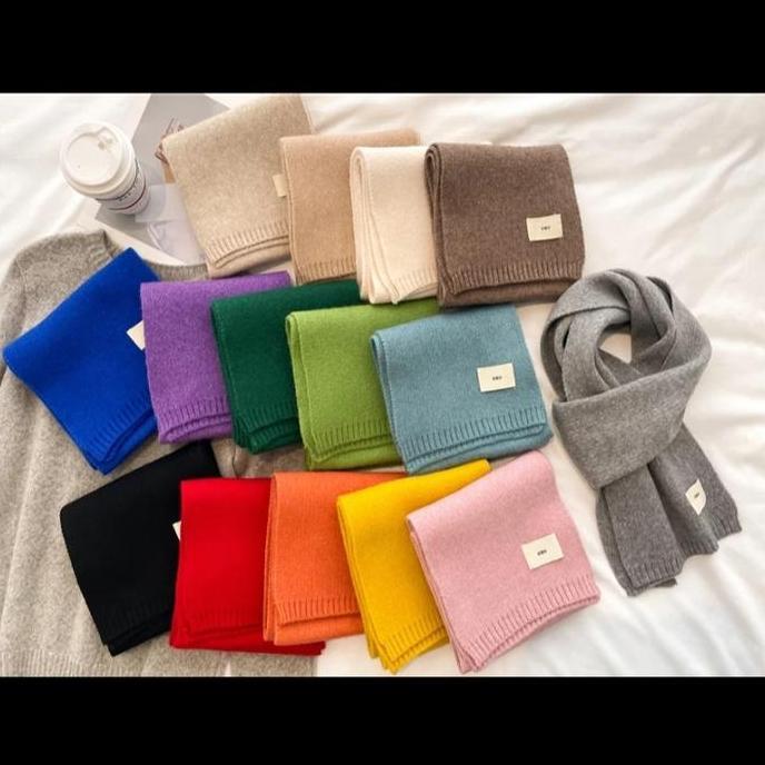 Syal Outfit Selendang Pria Wanita Polos Musim semi Musim dingin Rajut Uk 115x15 Kain Rajutan Origina