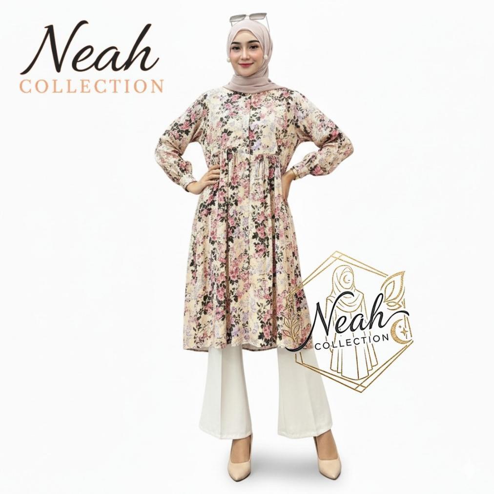 BEST SALE Tunik Noora Motif Bunga Kekinian Premium Fashion Muslimah Elegan / Tunik Jumbo Bumil Busui