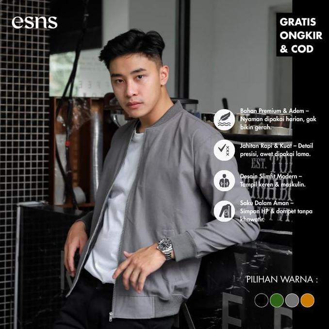 ESNS Jaket Bomber Canvas Pria Premium Slimfit Tahan Angin Nyaman Casual Keren Tebal Distro Zipper Le