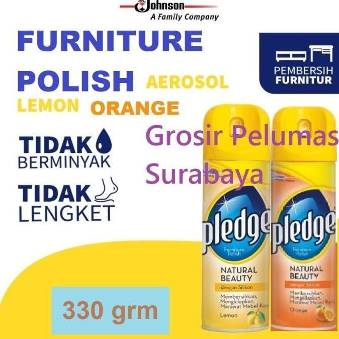 Pengkilap Furniture polish Kayu motor Pledge Lemon Orange Spray 330grm