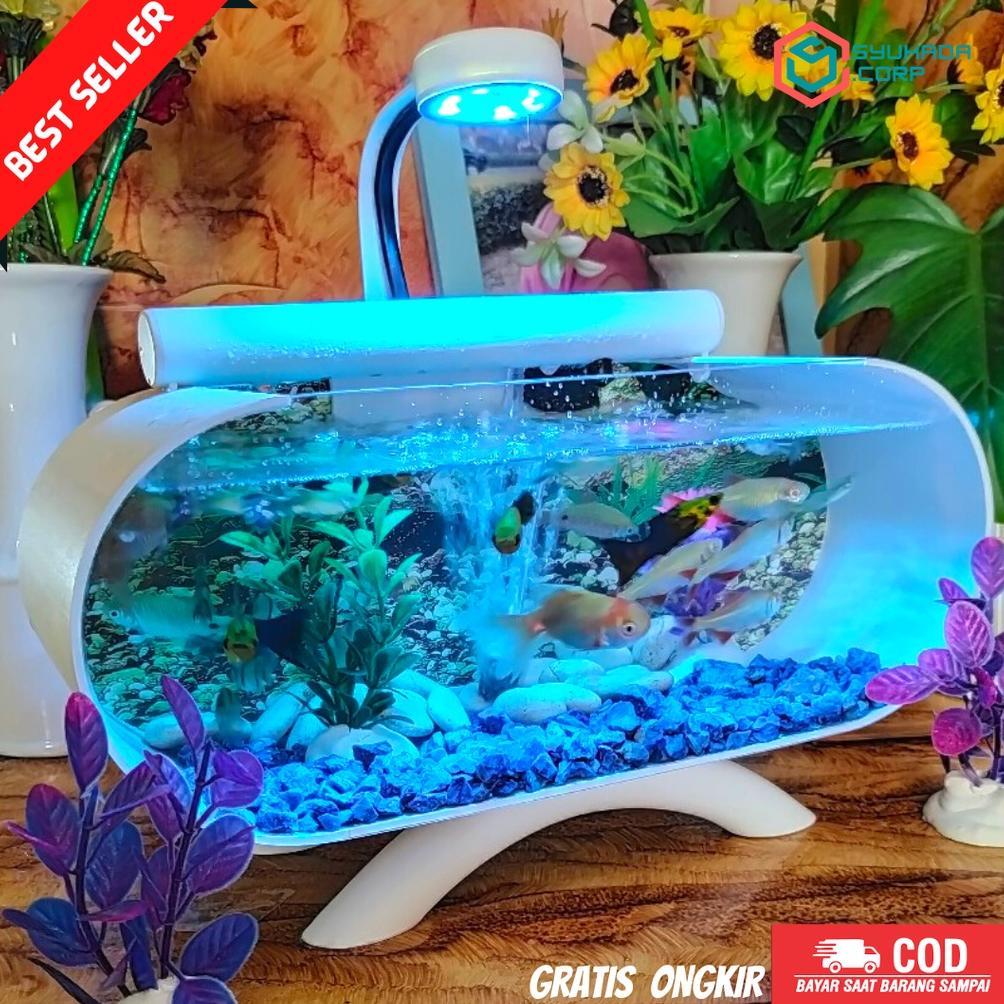 [COD] 1 SET AQUARIUM AKRILIK CUPANG MINI PLUS MESIN AERATOR AIR MANCUR DAN LAMPU LED AQUARIUM BB002