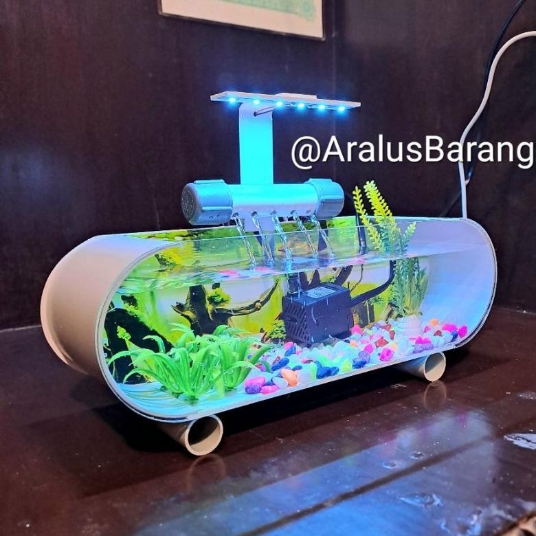 Aquarium Mini Fullset Dengan Air Terjun/Aquarium Mini/Aquarium Akrillik/Aquarium Minimalis Fullset
