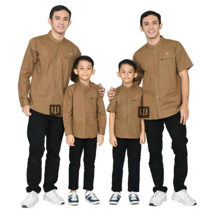 KEMEJA KOKO ANAK COUPLE AYAH (satuan) POLOS KATUN FULL LENGAN PANJANG PENDEK WARNA coklat BROWN / Wo