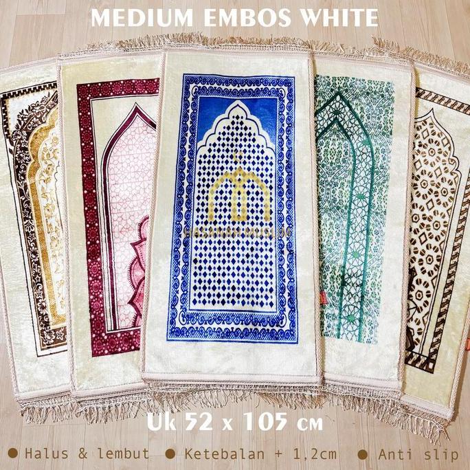 Relig- Sajadah Tebal Turki Putih Turkey Premium Halus Tampilan Dan Motif Mewah Ukuran Besar Sejadah 