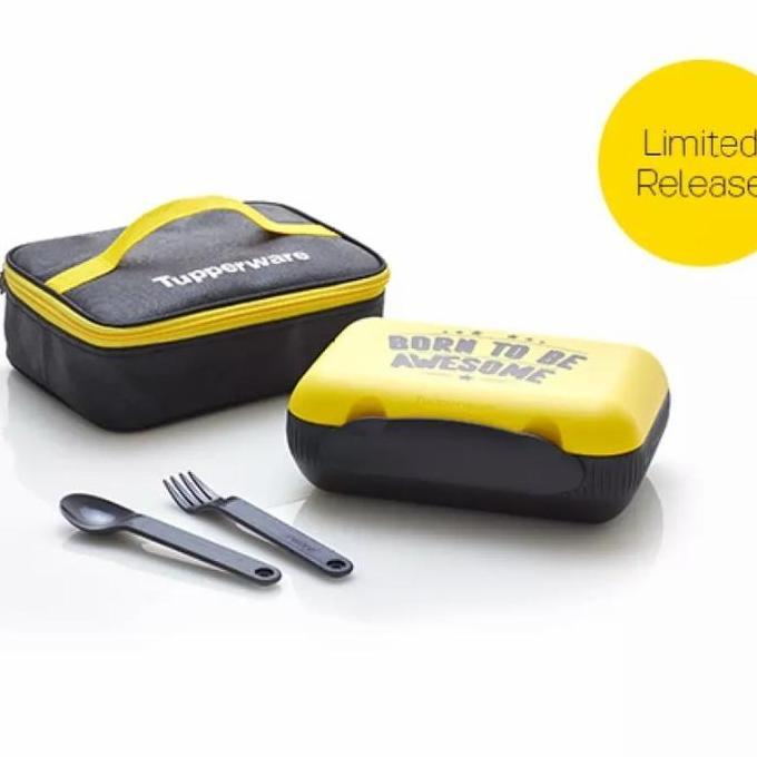 Tupperware Lunch Box Bento Set Original dengan Garpu, Sendok, dan Tas - Kitchenware Wadah Makan Sian