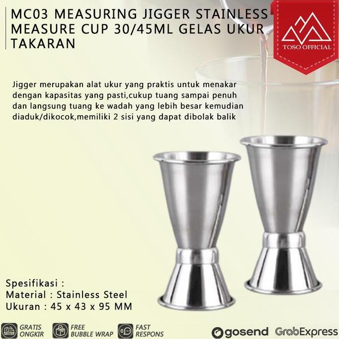 Sekarangkirim- Mc03 Measuring Jigger Stainless Measure Cup 30/45Ml Gelas Ukur Takaran