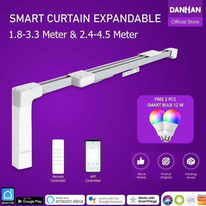 Rel Gorden Otomatis Remote, Control melalui Smartphone Smart Curtain Expandable Danhan, Curtain Adju