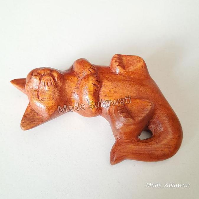 $+$+$+$+] Patung kayu kucing tidur mini ukiran handmade Bali