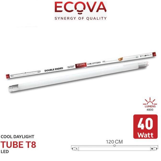 Lampu T8 Tl Led Tube Ecova Setara Ecofit / Osram 1200 Mm 120 Cm 40 W 40 Watt 4800 Lumens Cool Day Li