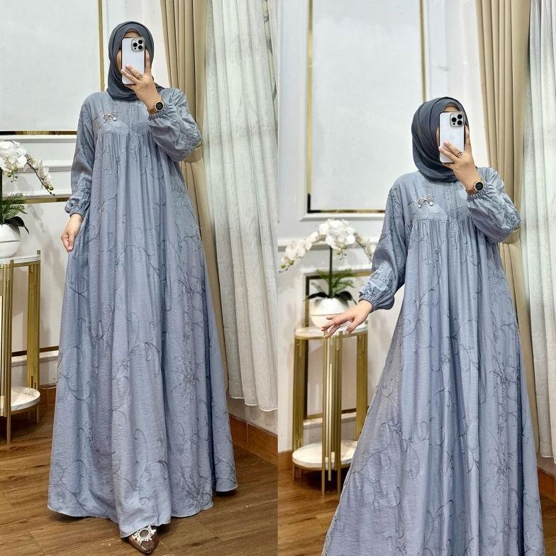 BIG SALE Nura CollectionOfficial - Katpol Zakira - Katun Polo Bordir - Baju Gamis Wanita Model Terba