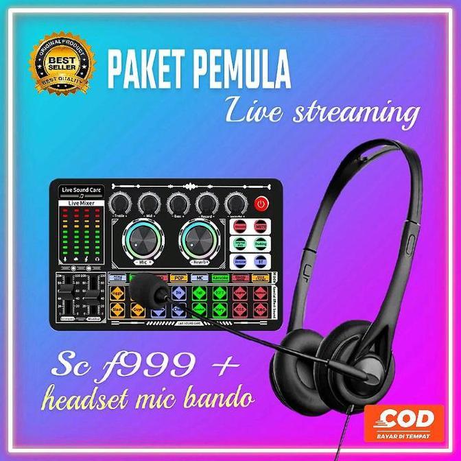 PAKET LENGKAP LIVE STREAMING PEMULA SOUNDCARD F999 DENGAN HEADSET H111 / PAKET KOMPLIT SOUNDCARD F99