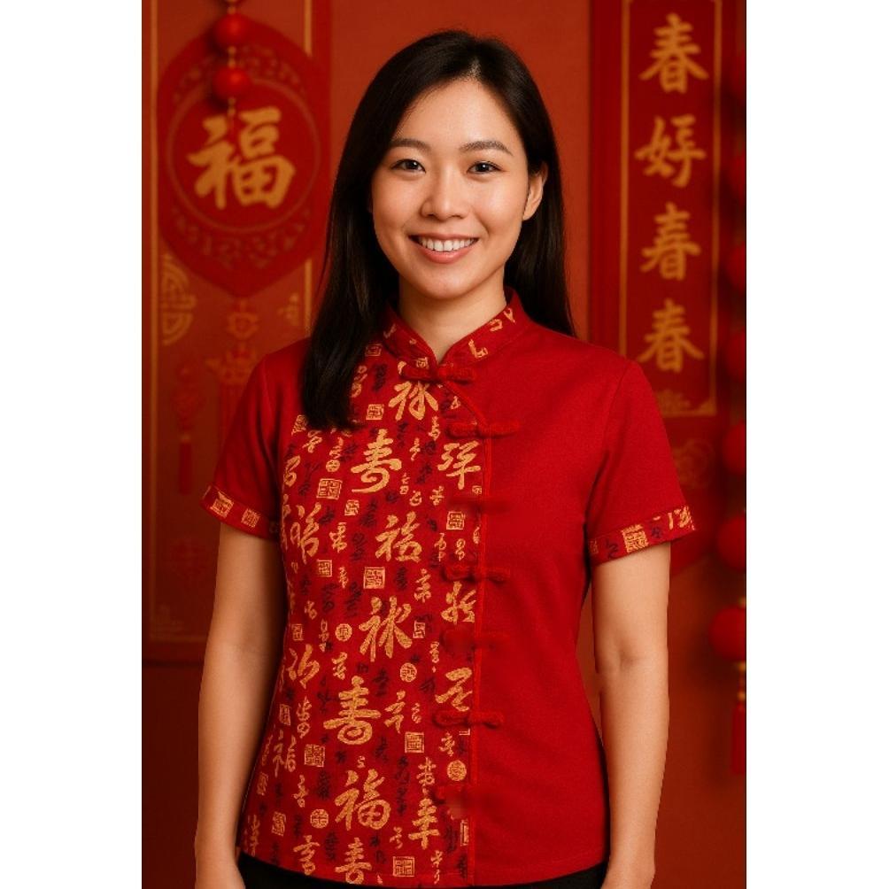 Atasan/ Blouse wanita kerah shanghai Cheongsam Imlek