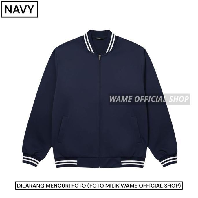 DV71 - Jaket Baseball Polos Resleting Jacket Bomber Royal Varsity Fleece Navy Unisex Bahan Fleece 24