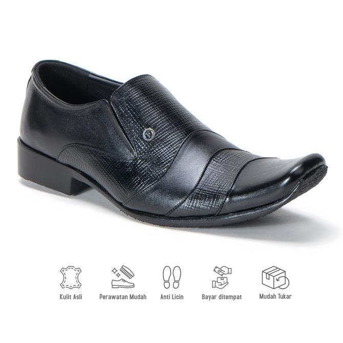 DI52 - Sepatu Pantofel Pria Formal Kantor Lokal Kulit Asli F663
