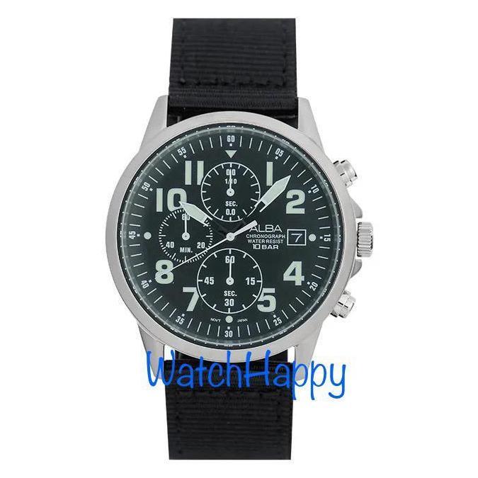 WatchHappy Alba AM3853X1 Mens Chrono Black Dial Nylon AM3853 ORIGINAL terlaris