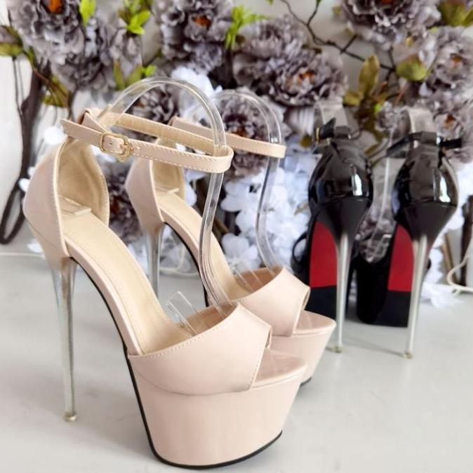 YKshoes 1736 heels 17cm strappy stiletto heels black cream hak tinggi peeptoes sepatu hak tinggi wan