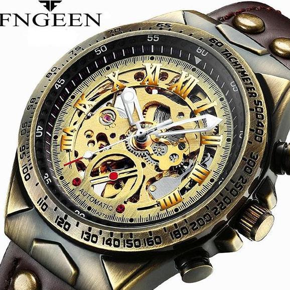 FNGEEN A275 Otomatis Jam Tangan Pria Anti Air Elegan Mewah Tali Kulit Mekanis Original Waterproof Wa
