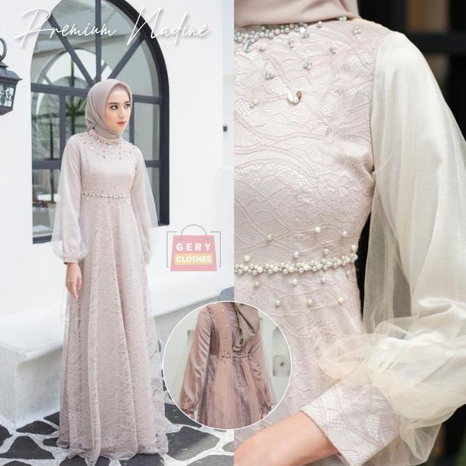 GAMIS NADINE FASHION MUSLIM WANITA FULL LACE BROKAT GAUN PESTA MEWAH KONDANGAN ELEGAN LEBARAN