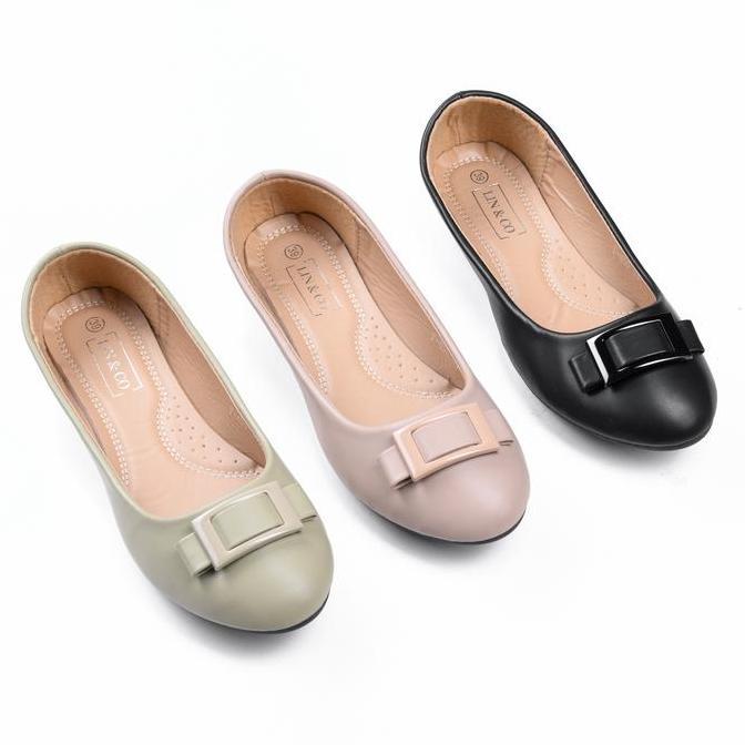 [BELI 2 GRATIS LIPSTIK]  - LIN&CO - Isabella Flat shoes Wanita Anti Slip Model Terbaru Untuk Kerja, 
