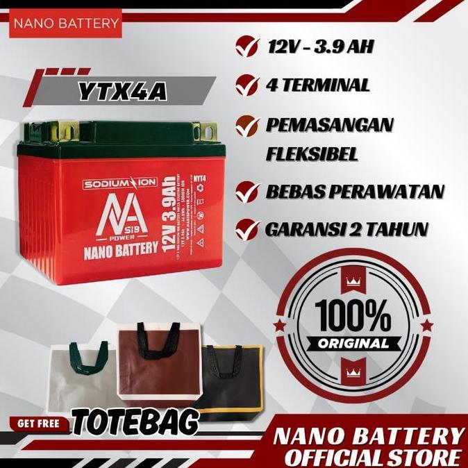 basahimankaluma - nano battery aki motor sodium ion 12v 3.9ah/12v 5ah aki motor ytx4a 12v 3.9ah/12v 