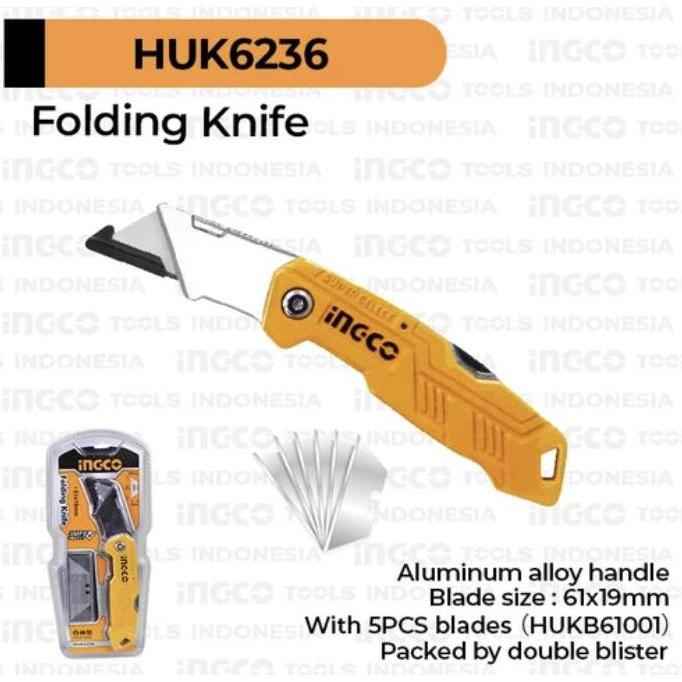 Hikway- Folding Knife (Mata 61X19Mm) Ingco Huk6236 - Pisau Saku Lipat Outdoor Handle Aluminium