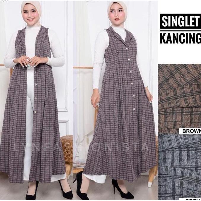 LONG CARDIGAN OUTER WANITA FASHION MUSLIMAH KANCING HIDUP MOTIF TARTAN KOTAK/IZORA terlaris