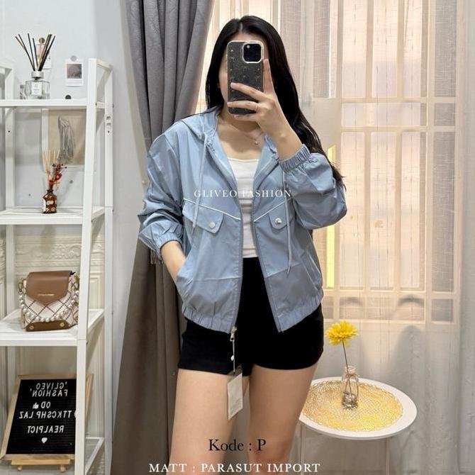 Lansungkirim- Gliveo (Cod) - Jaket Korea Parasut Import Premium / Jaket Parasut Cewek / Jaket Hoodie