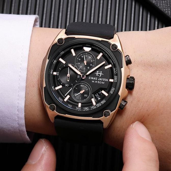 Jam Tangan Pria Evans Jayden 9604 Rubber Kaca Sapphire Chronograph Water Resistant 5 ATM terlaris