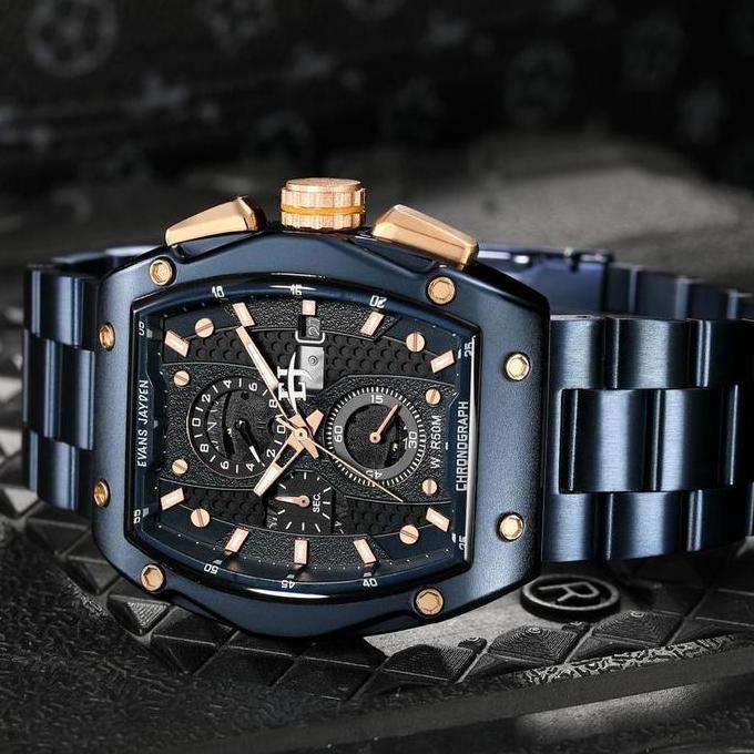 Evans Jayden Jam Tangan Pria 9556 Rantai Stainless Steel Kaca Sapphire Chronograph Water Resistant 5