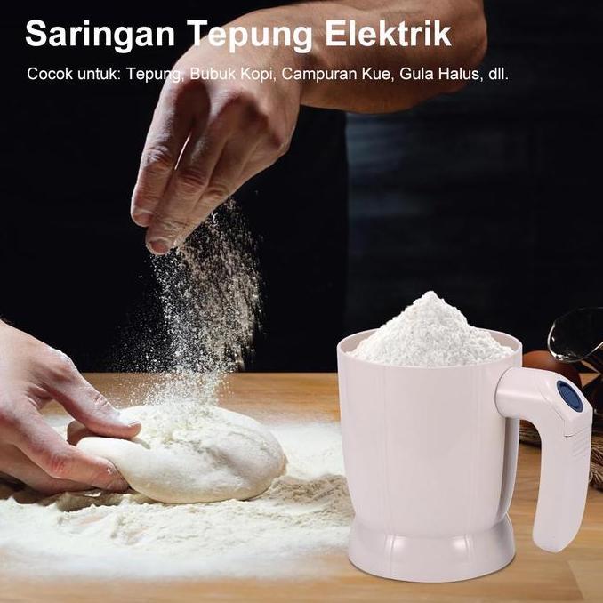 Pengayak tepung elektrik, pengayak gula halus, alat penyaring kue, pengayak tepung portabel rumah ta