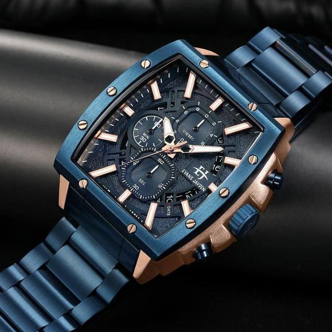Evans Jayden Jam Tangan Pria 9463-2 Rantai Stainless Kaca Sapphire Steel Chronograph Water Resistant