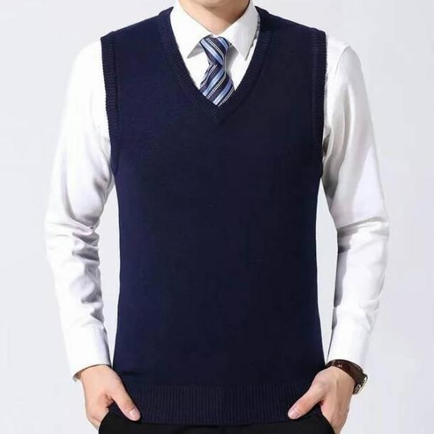 Rompi Pria Rajut Casual Keren Terbaru Kantor Semi Formal Vest Bahan Knitting Benang Halus Nyaman Siz