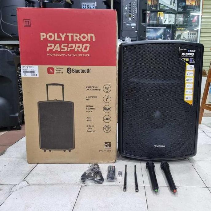 TERBARU - POLYTRON Speaker Troli PASPRO15F3 FREE MIC WITH RADIO