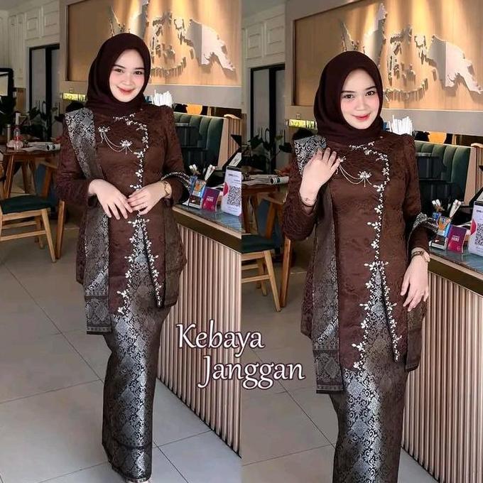 Kebaya Janggan AYU Series Brokat Premium Rok Motif Songket Kutubaru Wanita Jawa Tradisional Set Keba