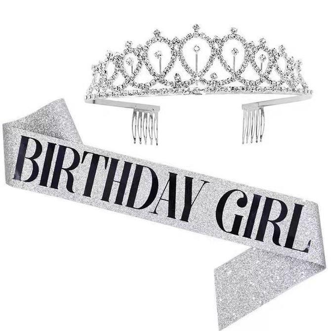 Isi 2 Sash Ratu Ulang Tahun Mahkota Mahkota Ulang Tahun Dewasa Selempang Mahkota Berlian Emas